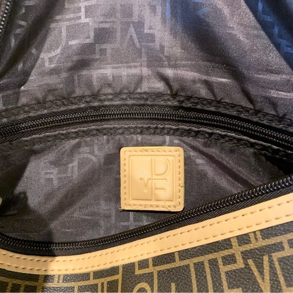 Diane Von Furstenberg DVF Brown Tan Leather Monogram Travel  Duffel Bag Tote - Picture 13 of 13